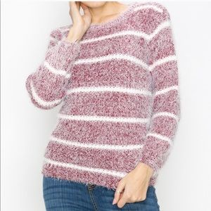 Burgundy Lady Finger Long Sleeve Fuzzy Sweater